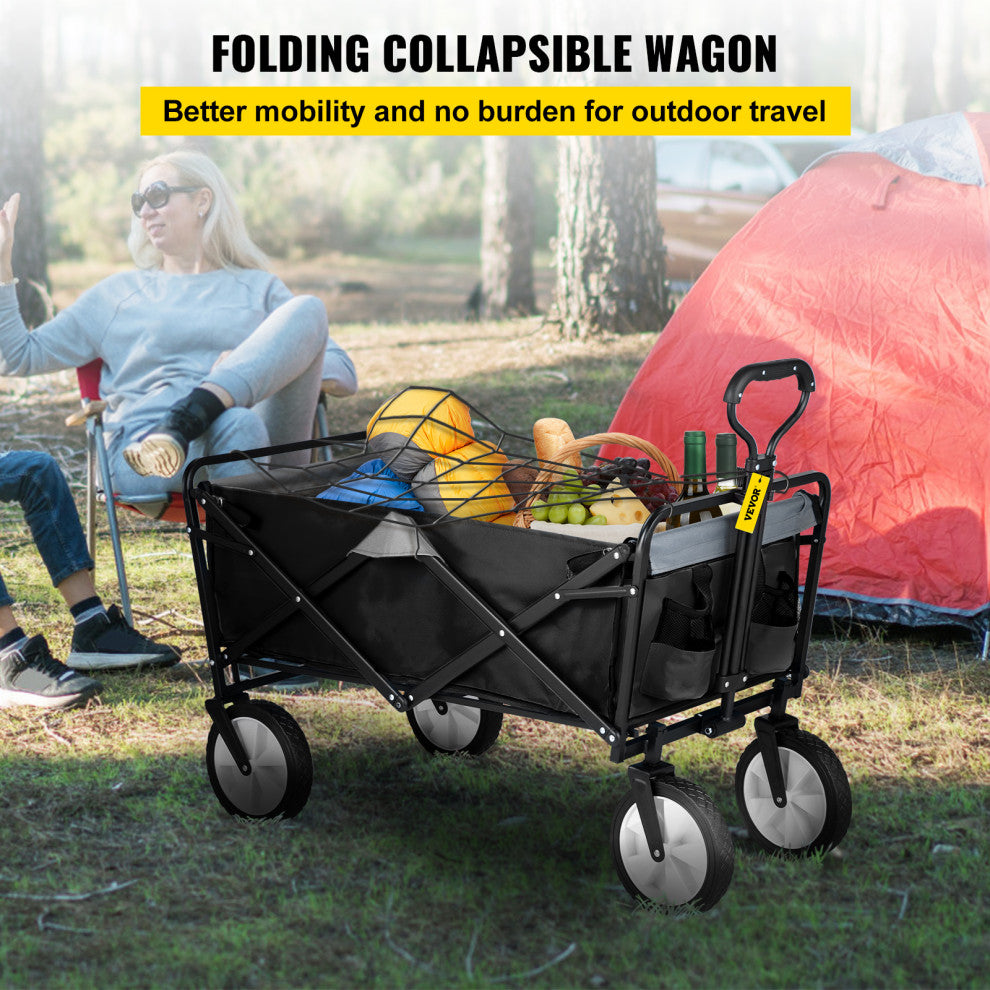 Vevor All Terrain Folding Wagon Collapsible Garden Beach Cart, Black