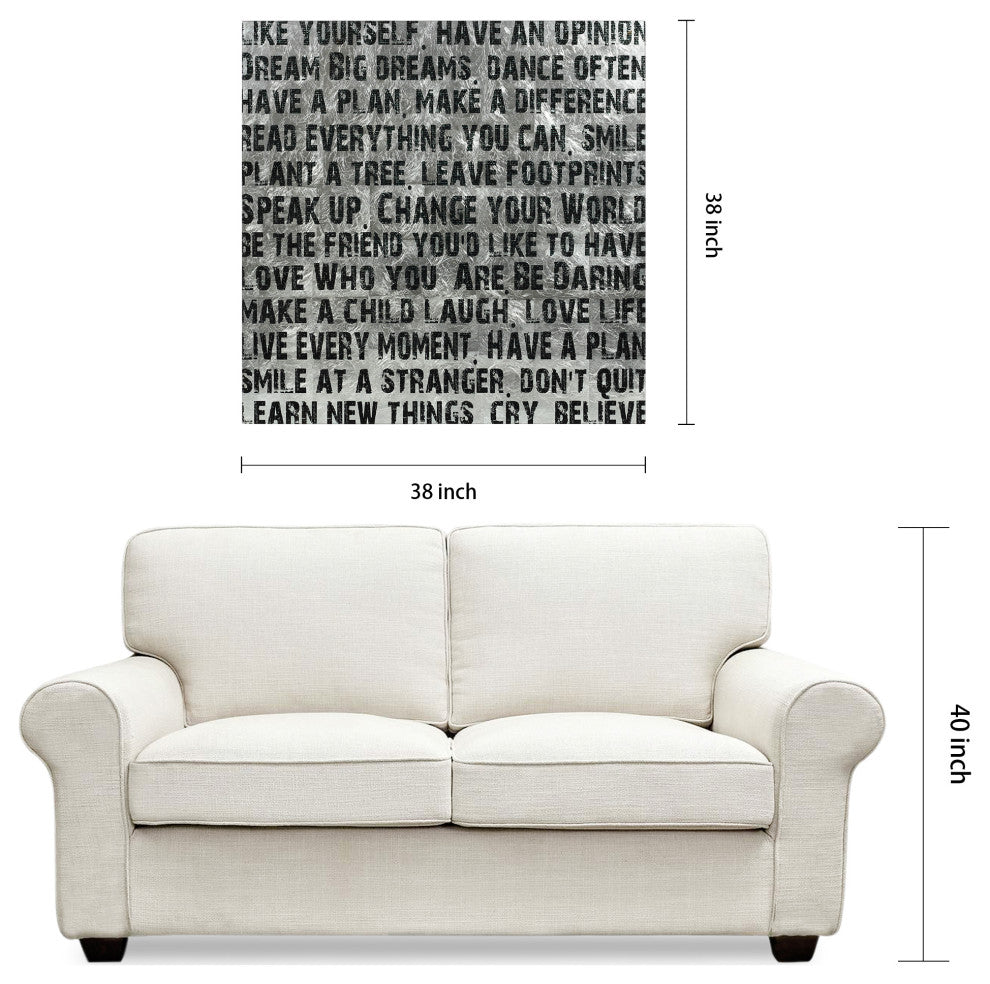 "Words & Quotes" Reverse Printed on Tempered Glass With Silver Leaf Wall Art