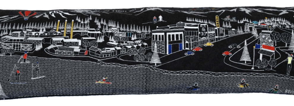 46" Black Bend Nighttime Skyline Lumbar Decorative Pillow