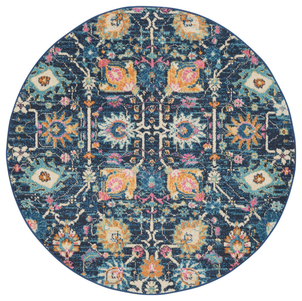 Nourison Passion 4' x Round Navy Bohemian Indoor Area Rug