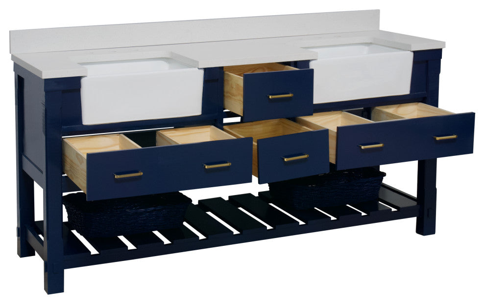 Charlotte 72" Bathroom Vanity, Royal Blue, Quartz