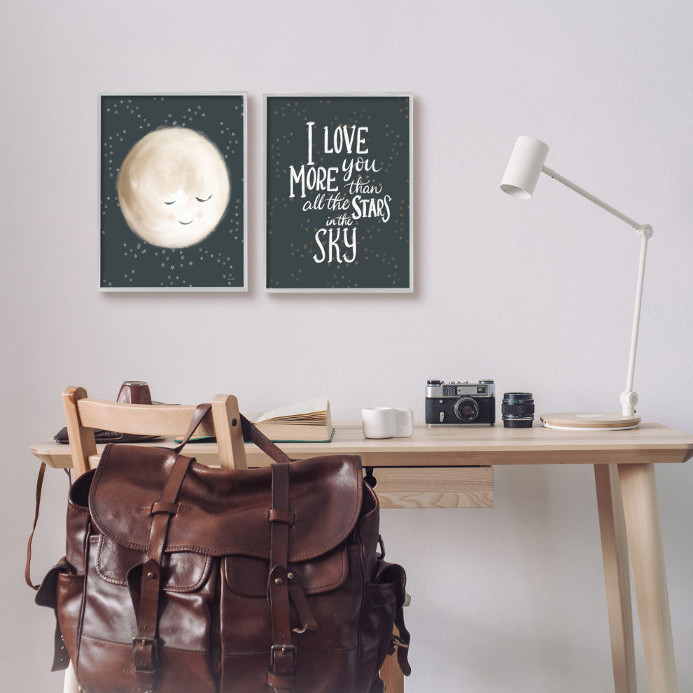 Cute Moon Starry Night Sky I Love You Phrase, 2pc, each 11 x 14