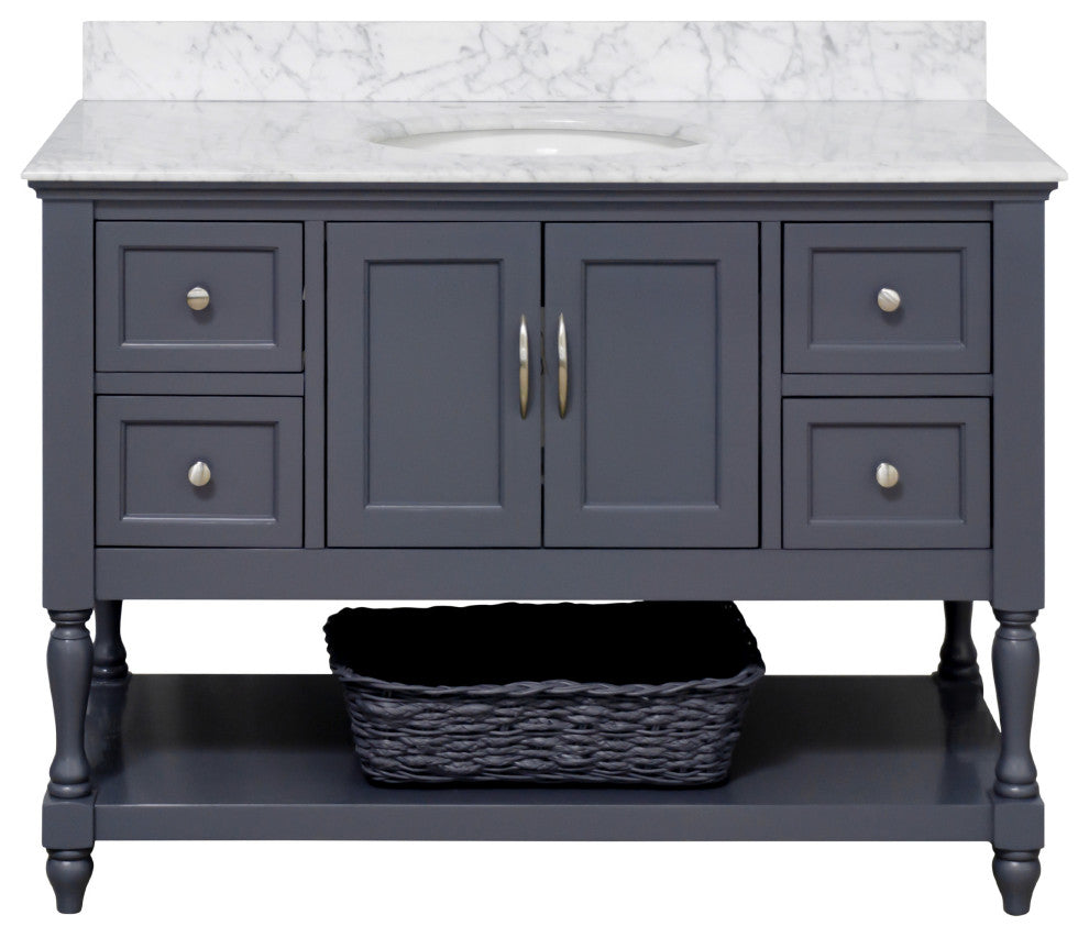 Beverly 48" Bathroom Vanity, Marine Gray, Carrara Marble