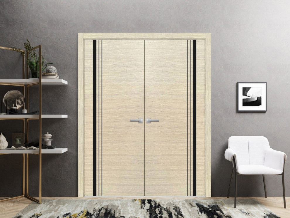 Solid French Double Doors 56 x 96 | Planum 0011 Natural Veneer with