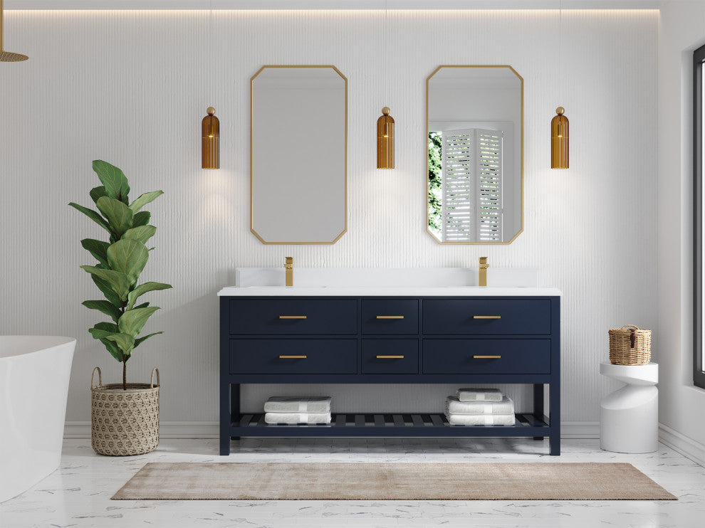 Parker 72 Double Sink Bath Vanity in Navy Blue  1.5" White Quartz