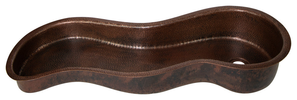 40" ZigZag Inclined Bottom Hammered Copper Bathroom Sink, 17 Gauge