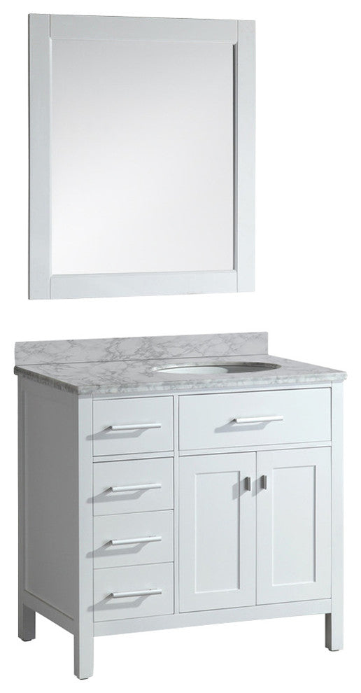 London 36" Single Sink Vanity Set White Finish With Leftside Drawer