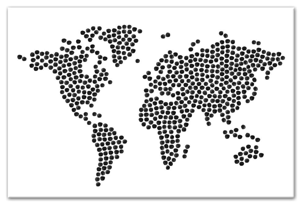 Black Dots World Map 24x36 Canvas Wall Art