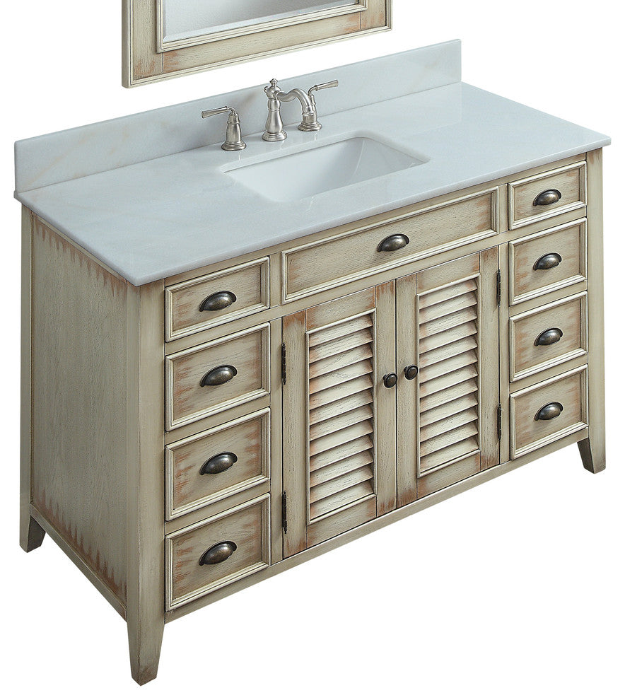 46" Benton Distressed Beige Abbeville Vanity, With Backsplash