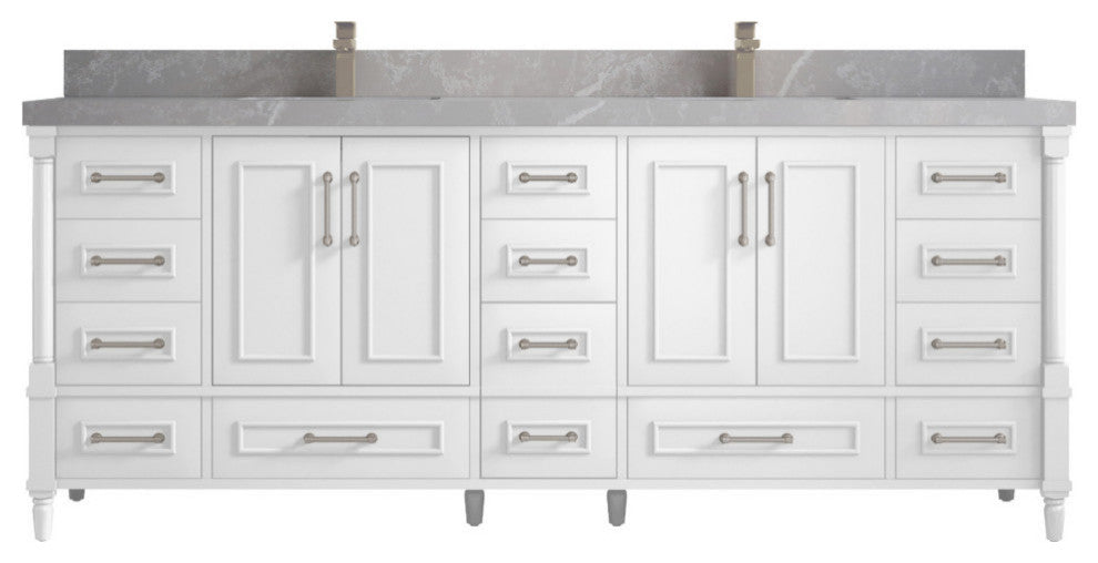 Aberdeen 84 Double Sink Bath Vanity in White 2" Pearl Gray