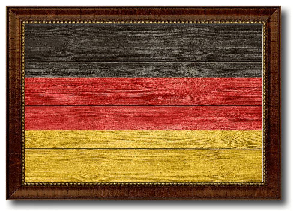 Germany Country Textured Flag Print With Brown Gold Frame, 19"X27"