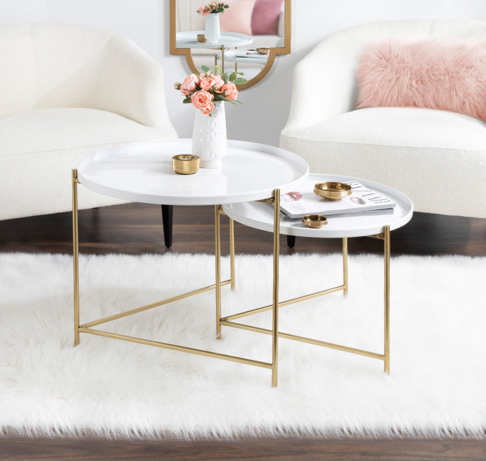 Ulani Coffee Table Set, White/Gold 2 Piece