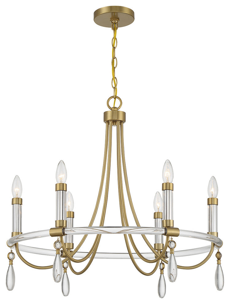 Mayfair 6-Light Chandelier, Warm Brass and Chrome