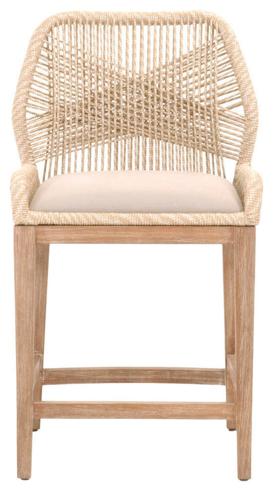 Wooven Upholstered Loom Counter Stool, Cream