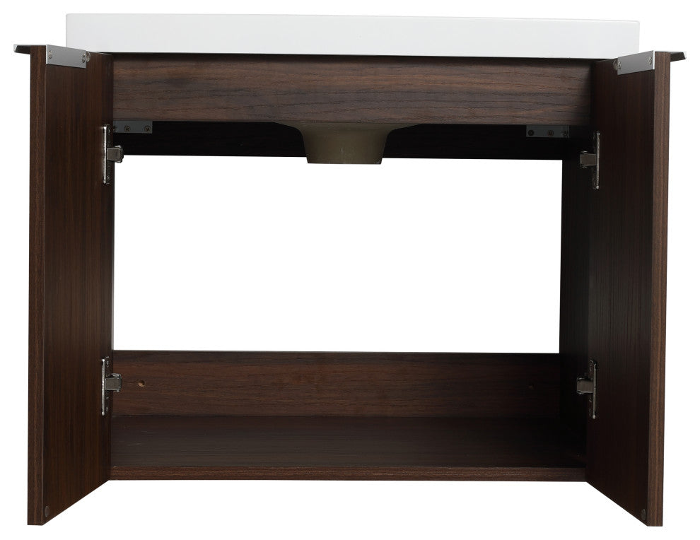 BNK Bathroom Vanity with Resin Sink, Modern Design with Soft Close Doors, California  Walnut