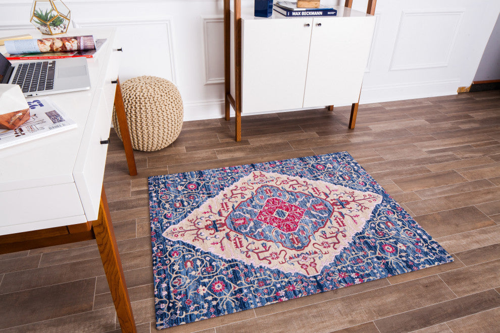 Porto Blue and Red Rug'd Chair Mat, 36"x48", .5" Pile Height
