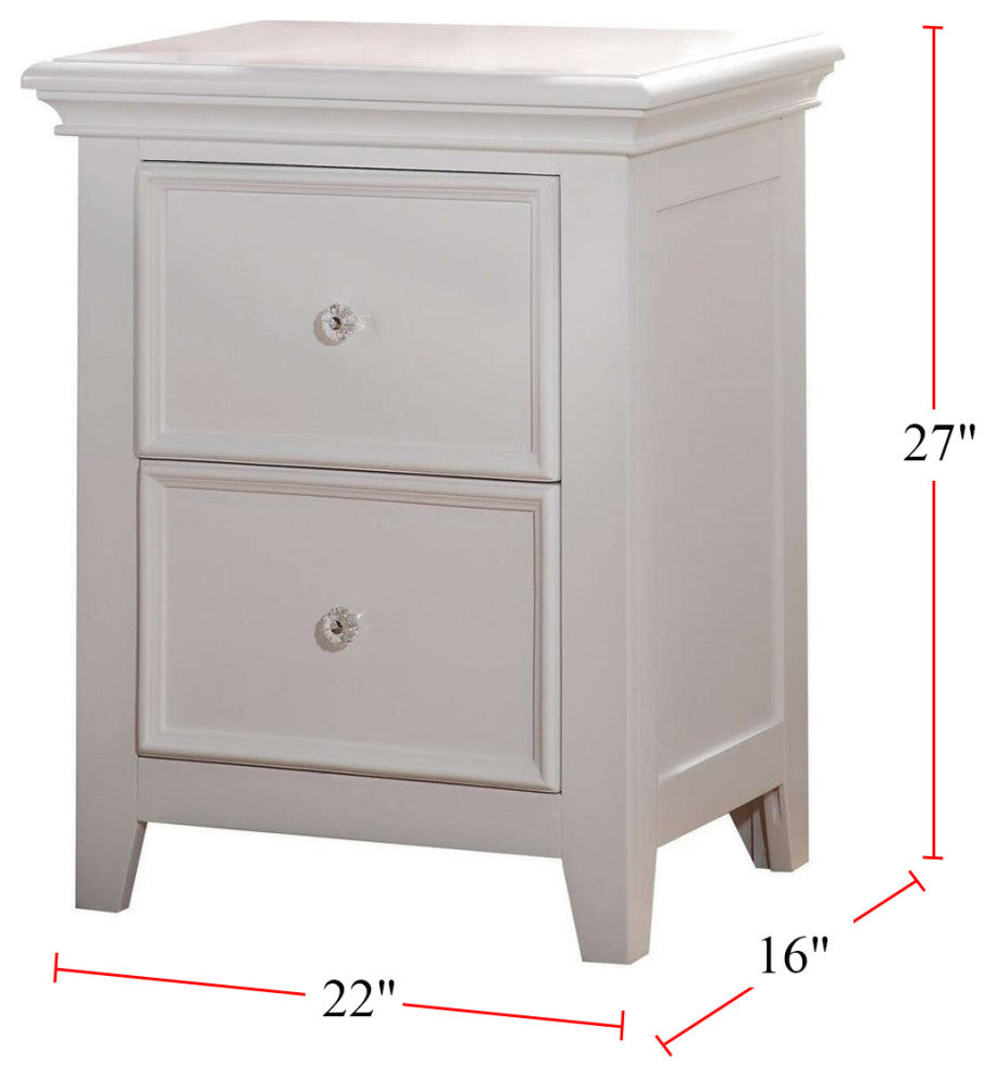 Nightstand with 2 Drawers and Tapered Legs, White