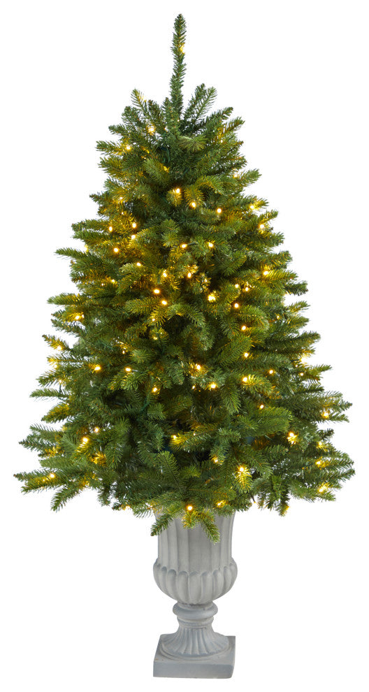 4.5' Sierra Spruce Natural Look Faux Xmas Tree W/150 Clear Lights, Urn