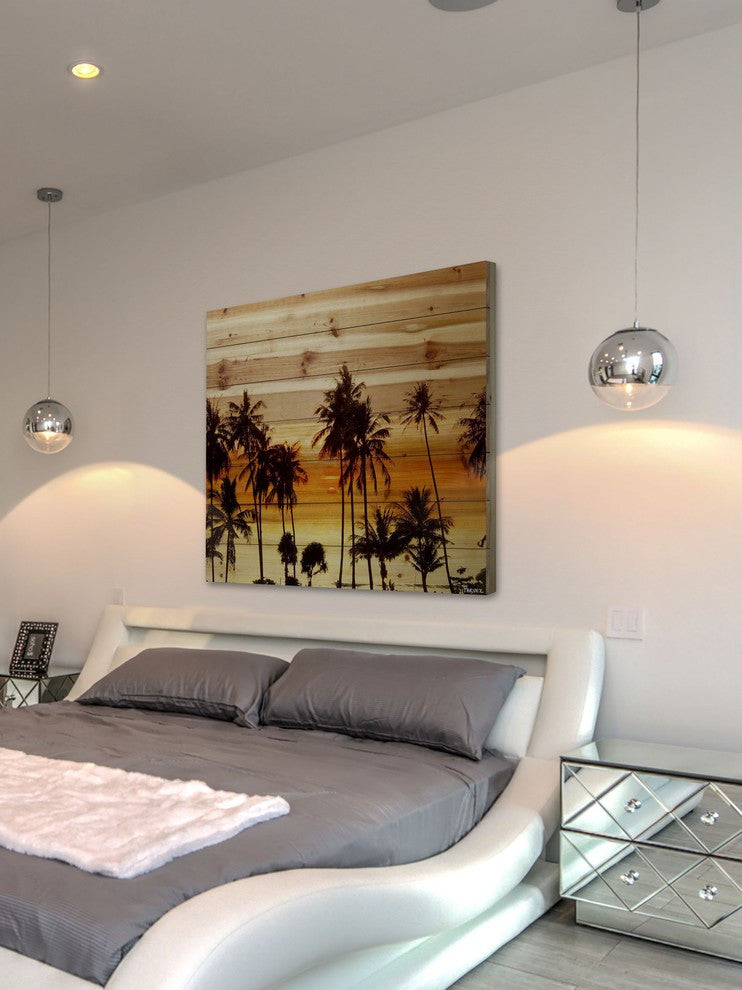 "Palms in the Sun" Print on Natural Pine Wood, 32"x32"