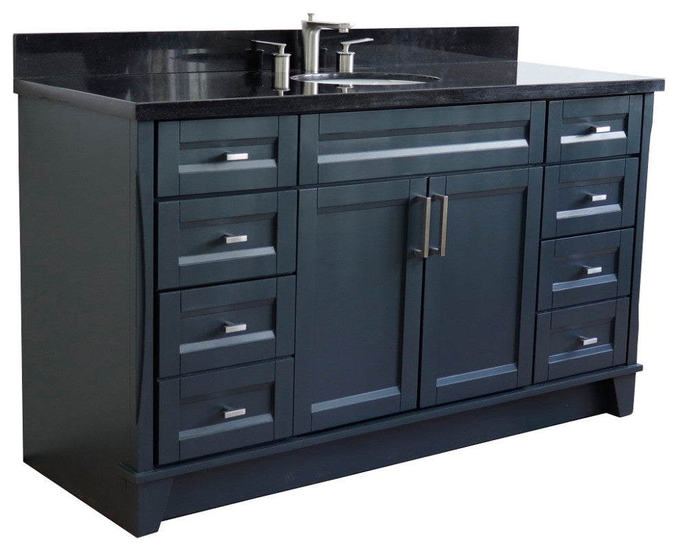 61" Single Sink Vanity, Dark Gray Finish And Black Galaxy Granite