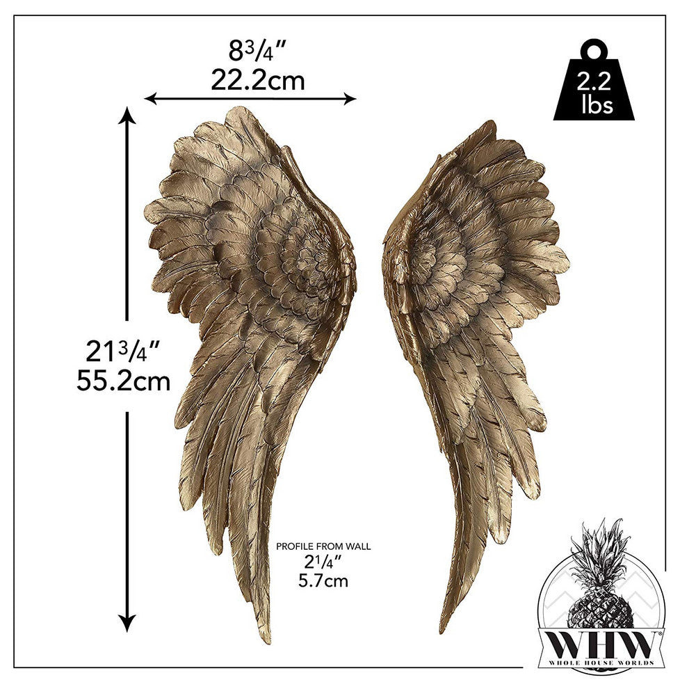 2 Piece Angel Wing Relief Wall Decor, 21.75 Inches