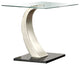 Benzara BM208038 Glass Top End Table With Curved Pedestal Base, Black & Gray