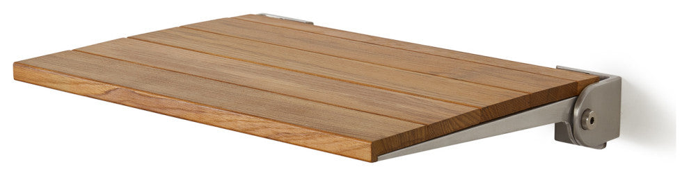SlimLine Natural Teak Wood Folding Shower Bench Seat, Silver Frame