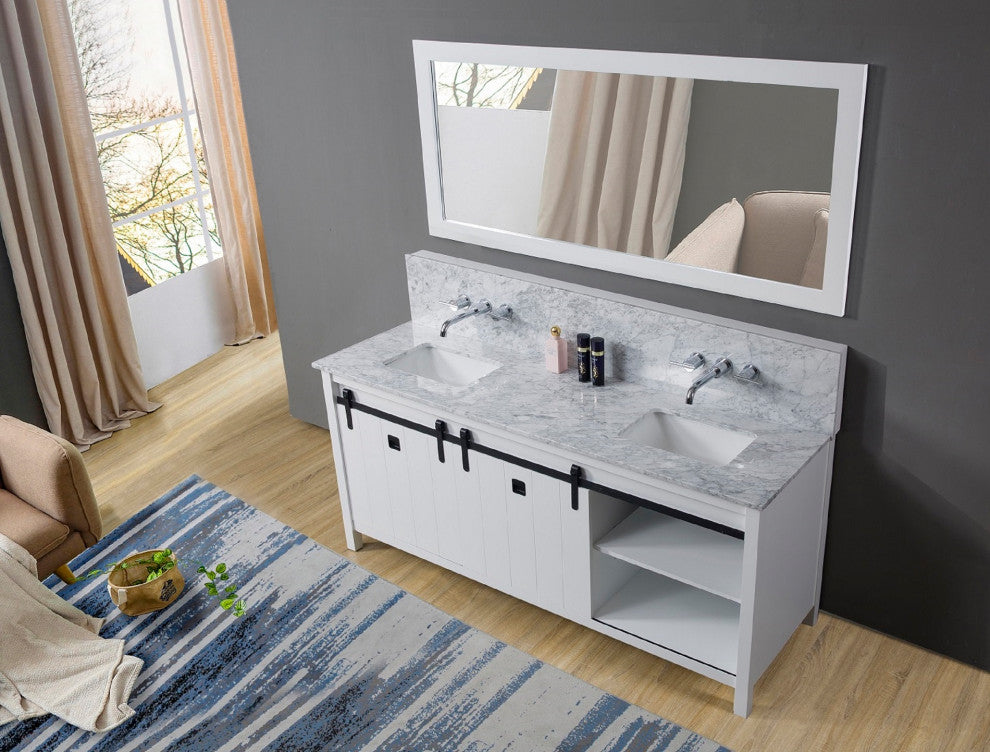 72" Premium Davinci Bath Vanity, White and Mirror