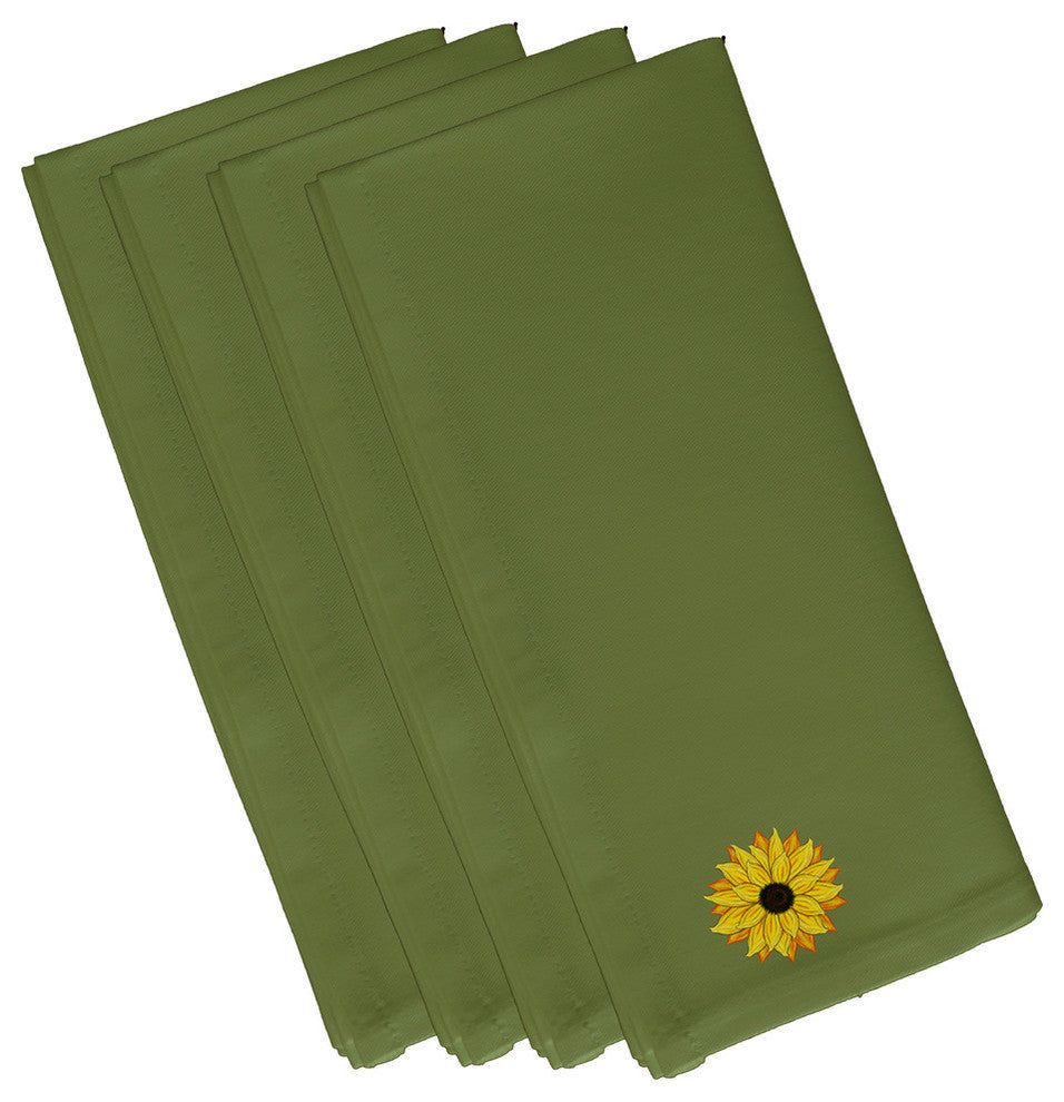 Sunflower Power Flower Print Napkin, Green, Set of 4