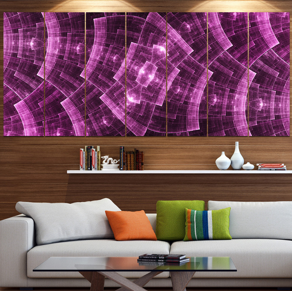 Purple Metal Protective Grids, Abstract Wall Art Canvas, 83"x32", 7 Panels