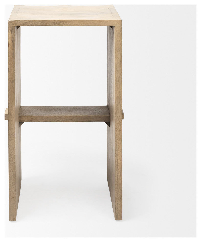 30" Minimal Light Brown Wood Bar Stool