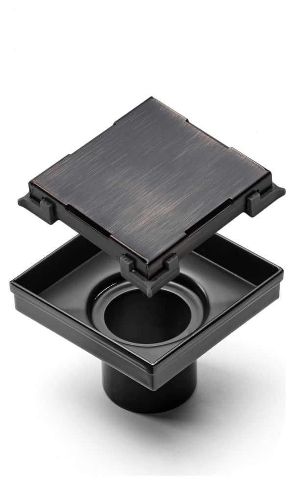 HEATGENE Square Shower Drain With Flat Cove, Venetian Bronze, 6"