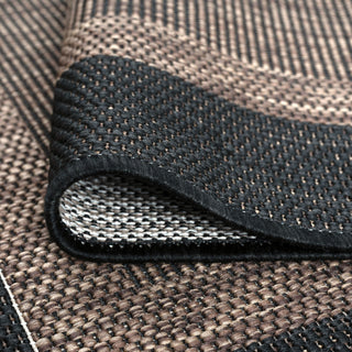 Dania Transitional Solid Border Black/Gold Round Indoor/Outdoor Area Rug, 5'