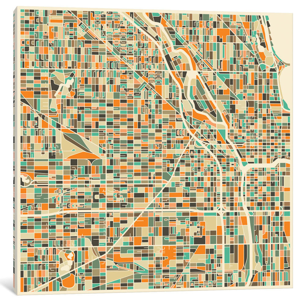 "Abstract City Map of Chicago" by Jazzberry Blue, 18x18x1.5
