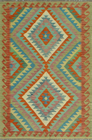 Sangat Flatweave Boran Brown/Lt. Green Rug, 4'0 x 6'0