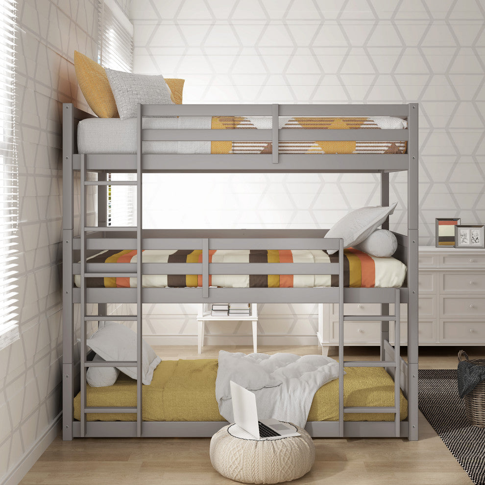 Hillsdale Capri Wood Triple Twin Size Low Floor Bunk Bed with Ladder
