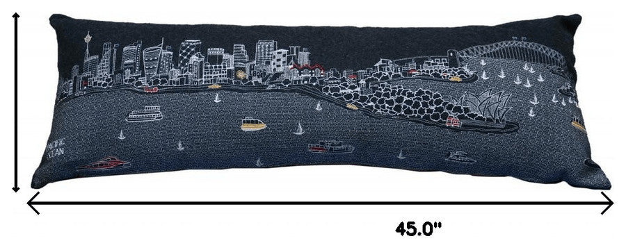 46" Black Sydney Nighttime Skyline Lumbar Decorative Pillow