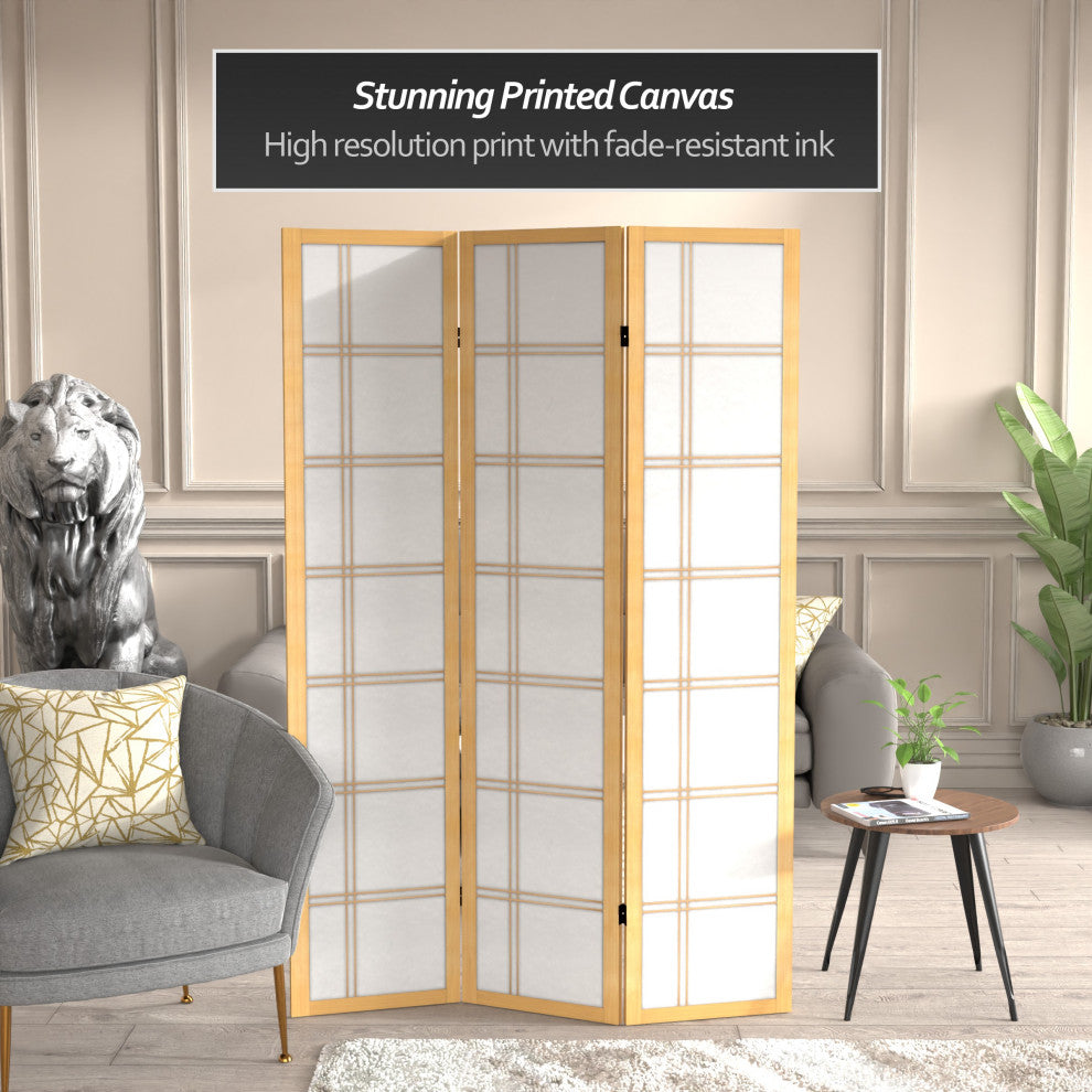 6' Tall Canvas Double Cross Room Divider, Natural, 3 Panels