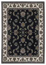 Vaughan Bordered Traditional Navy/ Ivory Fringe Edge Rug 7'10" x 10'10"