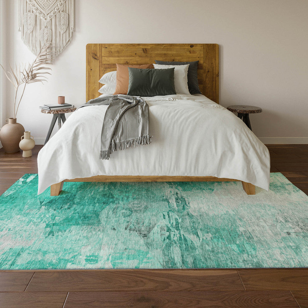 Premium Machine Washable Mayfield AMF595 Teal 8' x 10' Rug