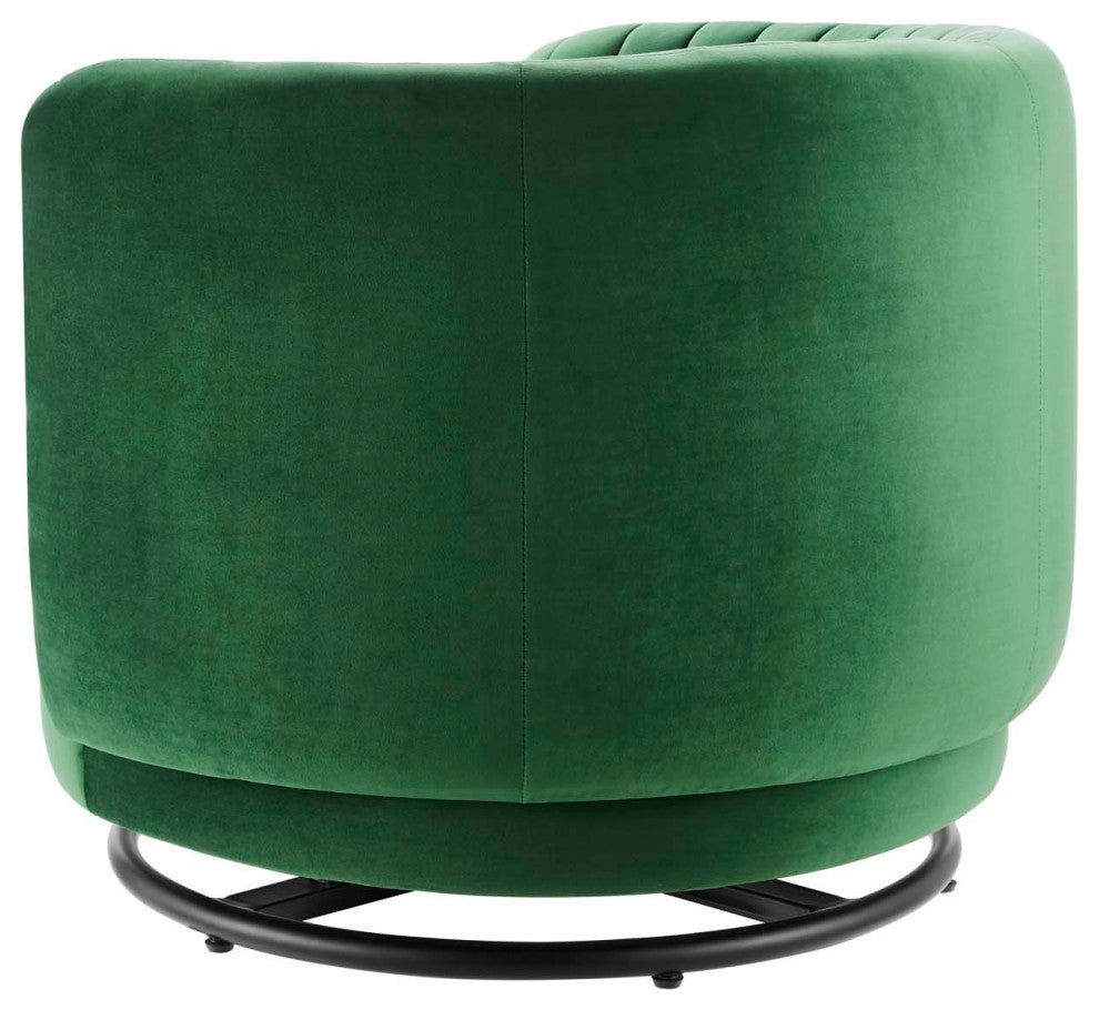 Armchair Swivel Accent Tufted Chair, Black Green, Velvet, Modern, Hospitality