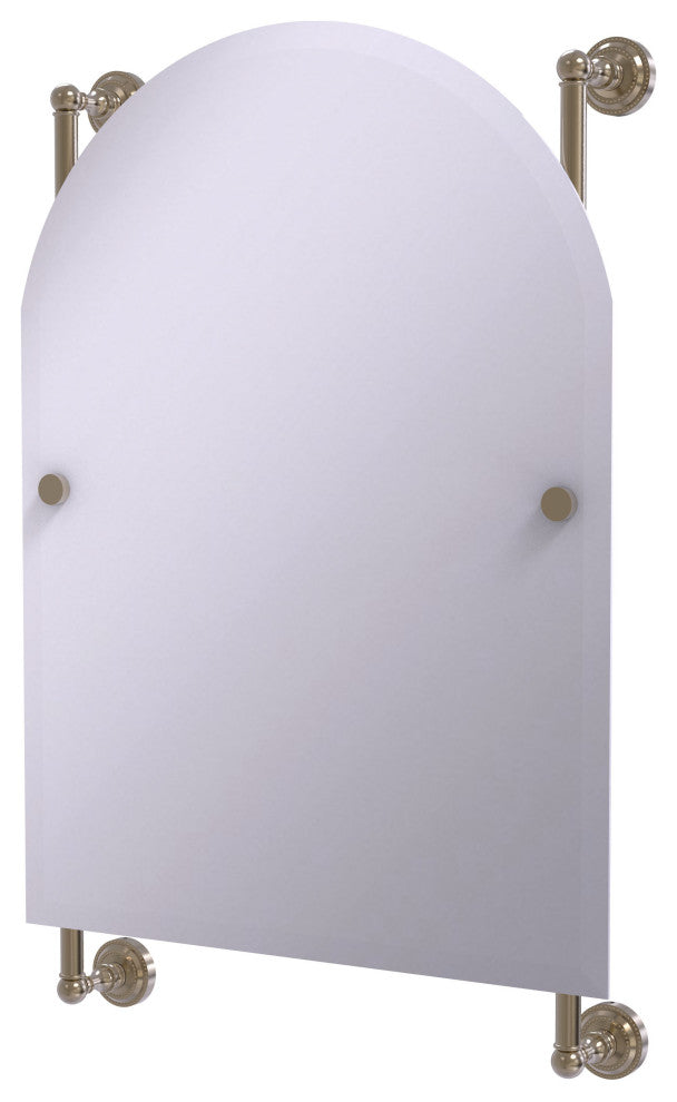 Dottingham Arched Top Frameless Rail Mounted Mirror, Antique Pewter
