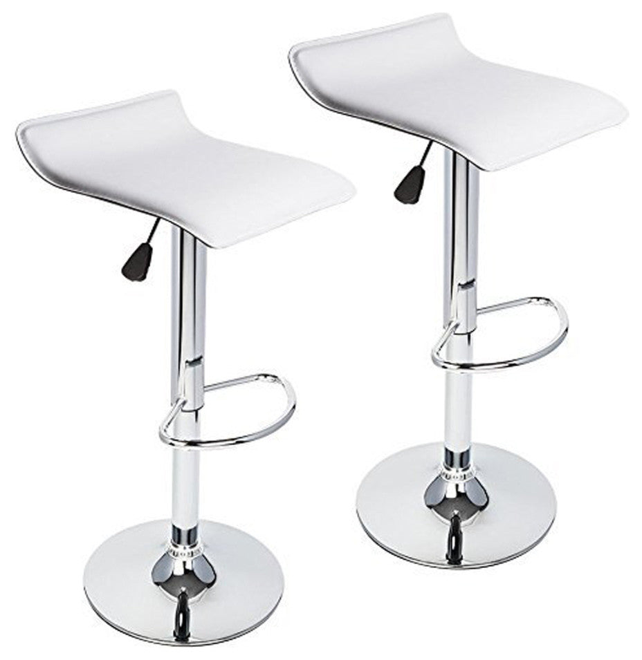 Faux Leather Air Lift Adjustable Metal Bar Stool in White, Set of 2