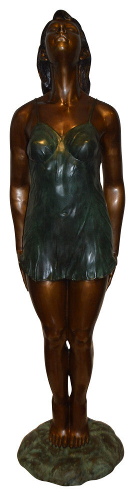Spring Lady Watching The Sun Bronze Statue -  Size: 18"L x 12"W x 64"H.