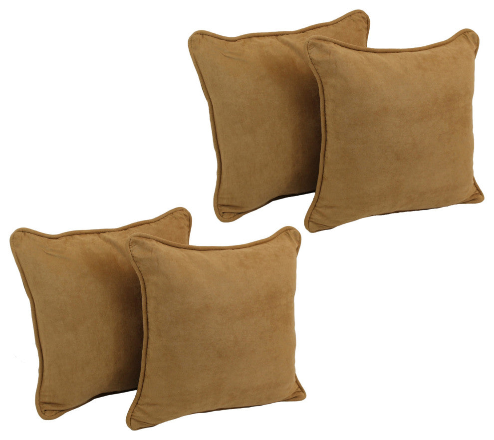 18" Double-Corded Solid Microsuede Square Throw Pillows, Set of 4, Camel