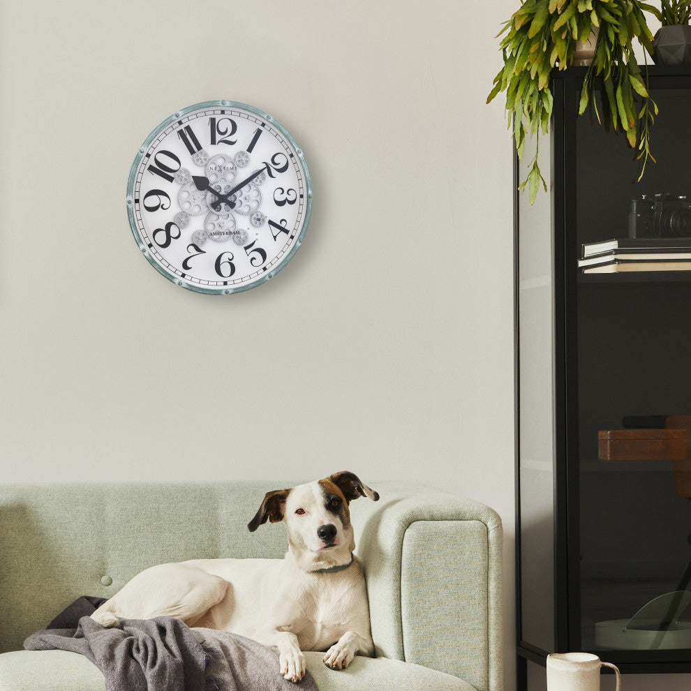 Henry 20" Moving Gear Wall Clock, White
