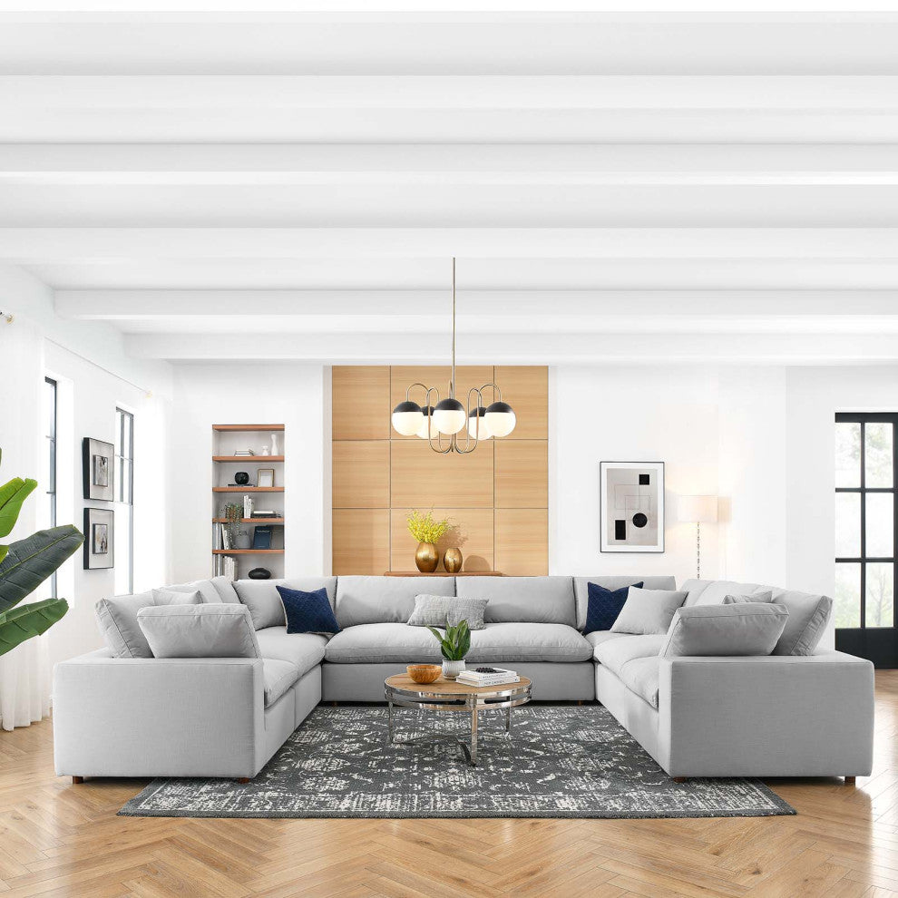 Commix Down Filled Overstuffed 8-Piece Sectional Sofa, Light Gray
