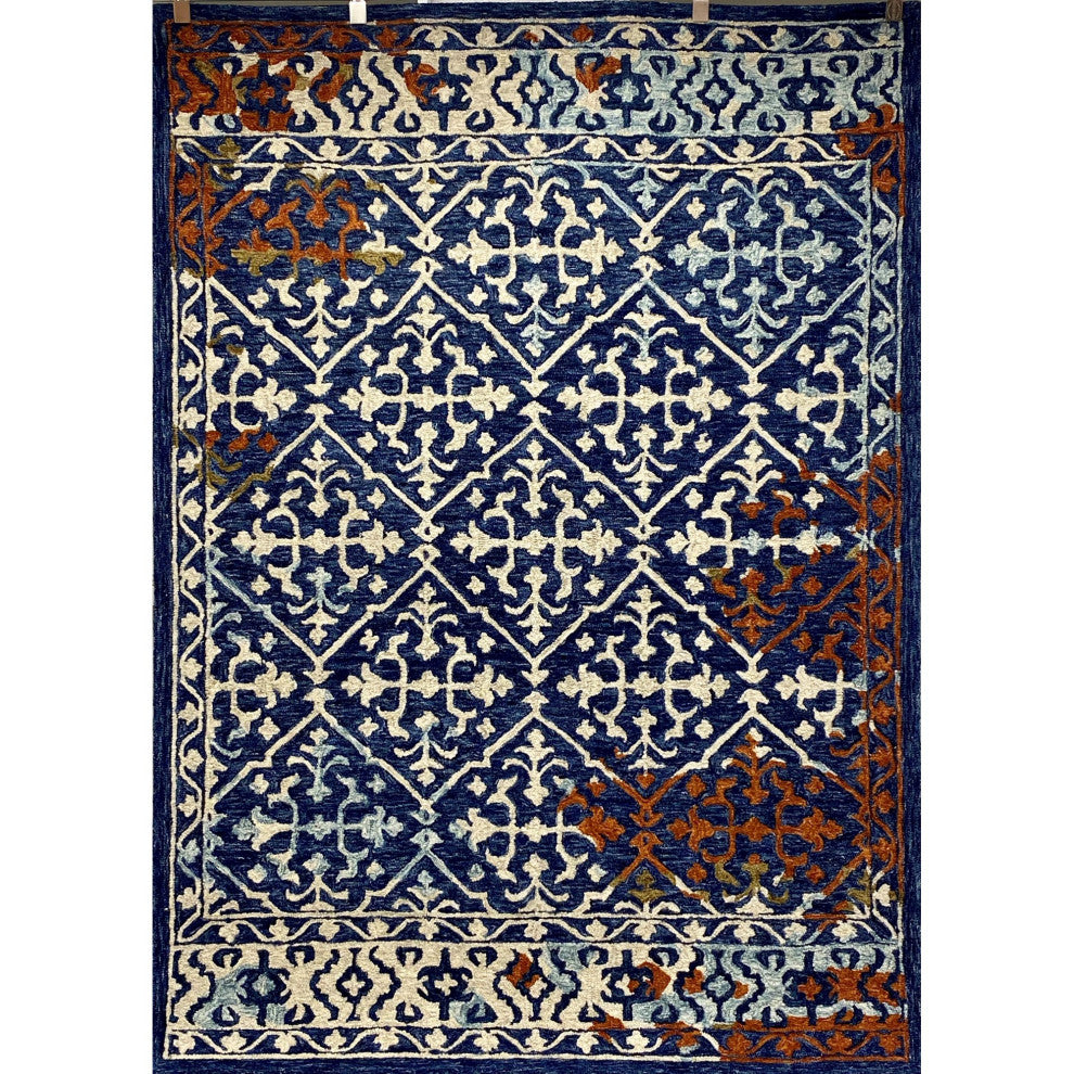 7" x 9" Blue Decorative Lattice Area Rug