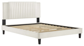 Zahra Channel Tufted Performance Velvet Queen Platform Bed, White