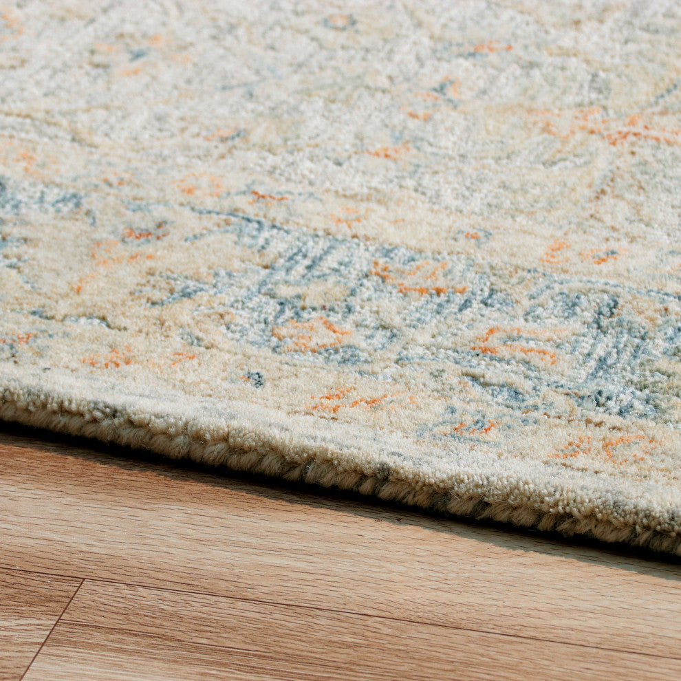 Ox Bay Vin Mel Abstract Hand-Tufted Area Rug, Ivory/Blue, 5' x 7'9"